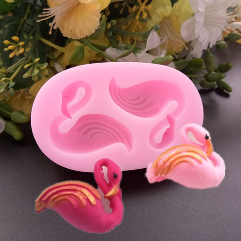 

3D 2 лебедя Фламинго Торт Помадка Силиконовый Плесень Шоколадное печенье Плесень DIY Кондитерские изделия Выпечка Украшение На