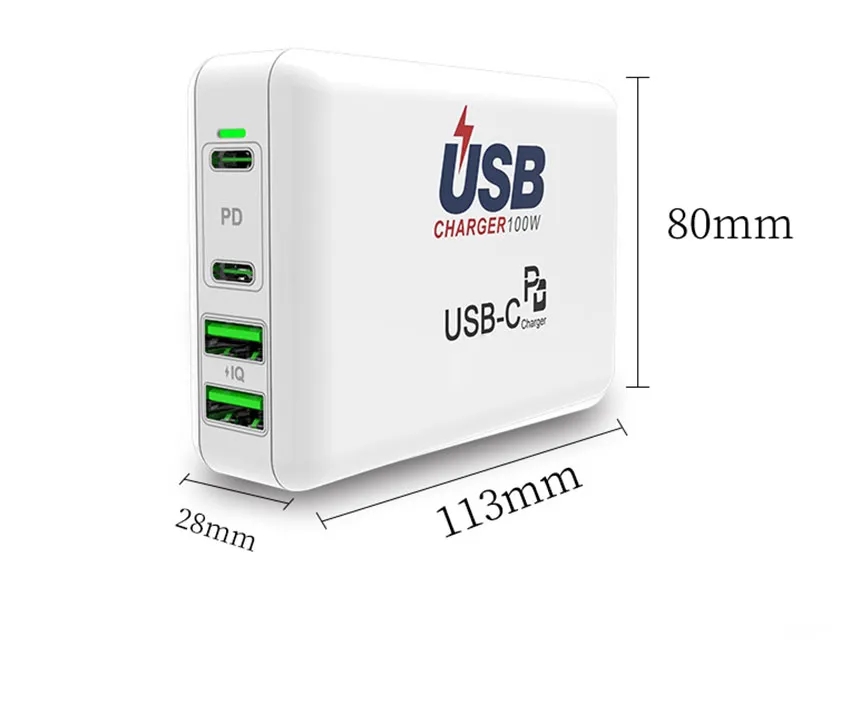 100W 4 Ports PD3. QC3.0 Wall Charger Fast Charging for iPhone 14 14 Plus 14 Pro Max For Samsung Galaxy S22 Z Flip 4 MacBook Pro 16