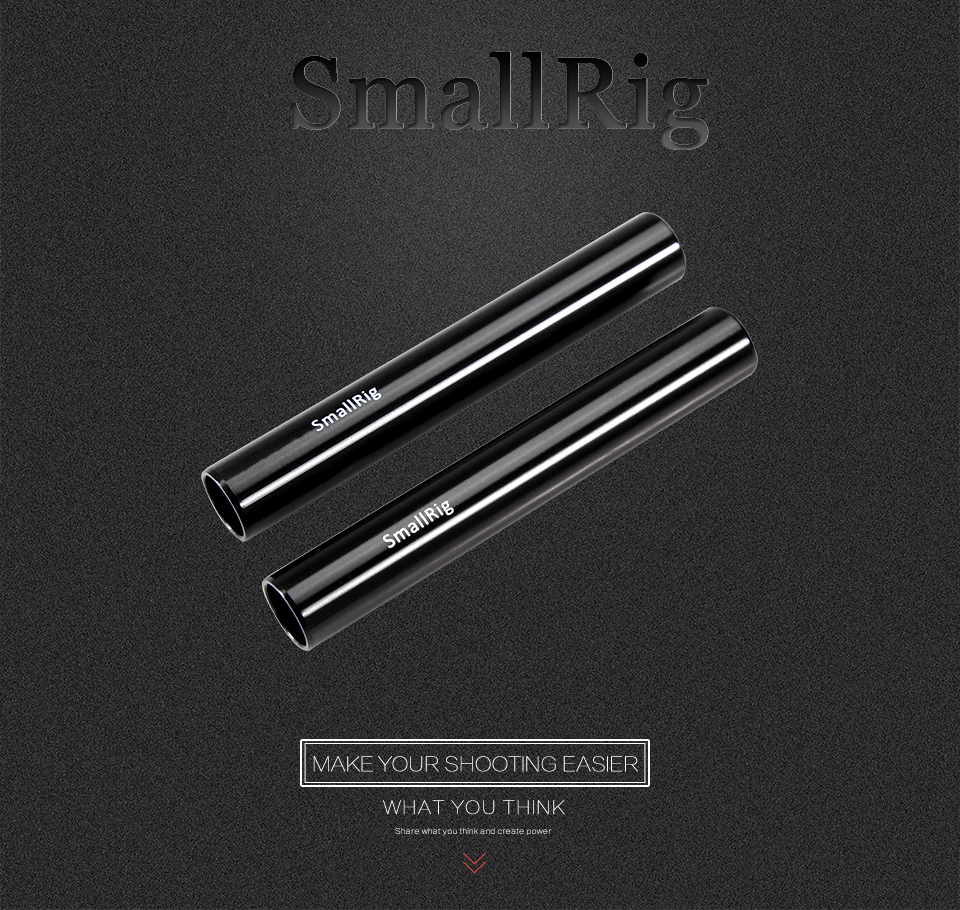 SmallRig 1049 Black Aluminum Alloy 15mm Rod Camera Rail Rod - 4 Inch (Pair Pack) for Monitor EVF Mount Attach