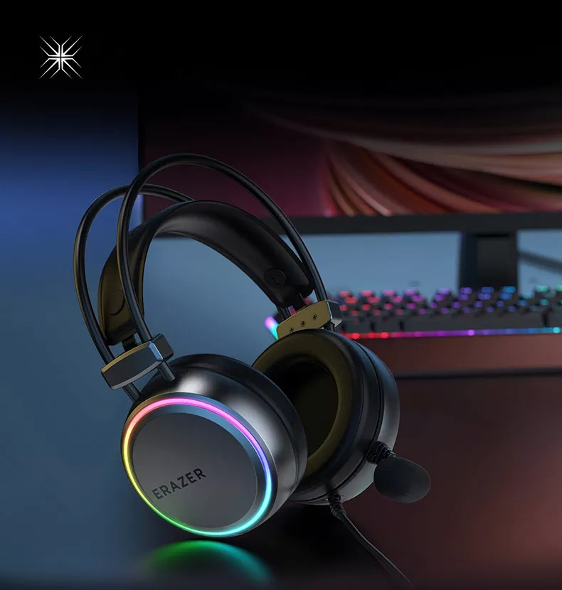 Lenovo H3 Gaming Wired Headphone 50mm Dynamic Driver 7.1 Surround Sound RGB Light ENC Noise Cancelling 0.29KG Lightweight Headset