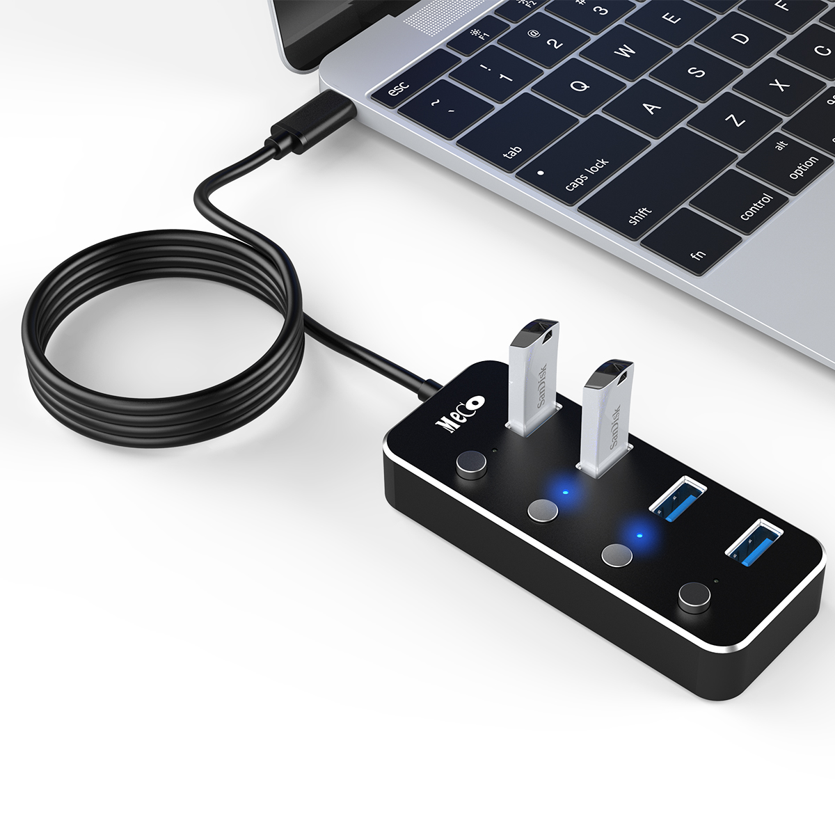 

Meco Алюминиевый 4 USB 3.0-концентратор с индивидуальным выключателем питания для ПК