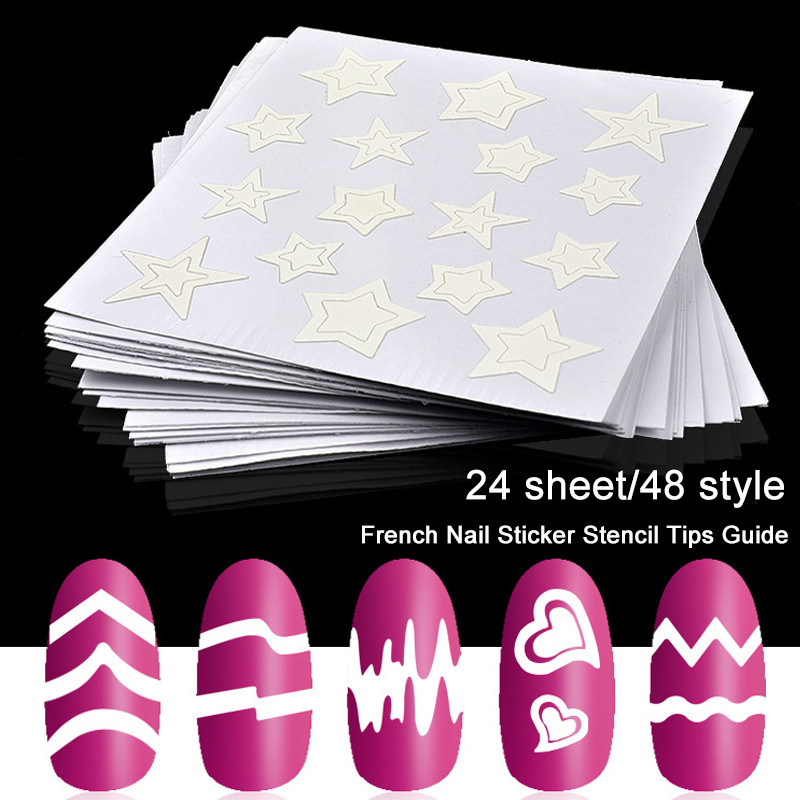 24pcs French Edge Nail Sticker 3D Manicure Art Decorations