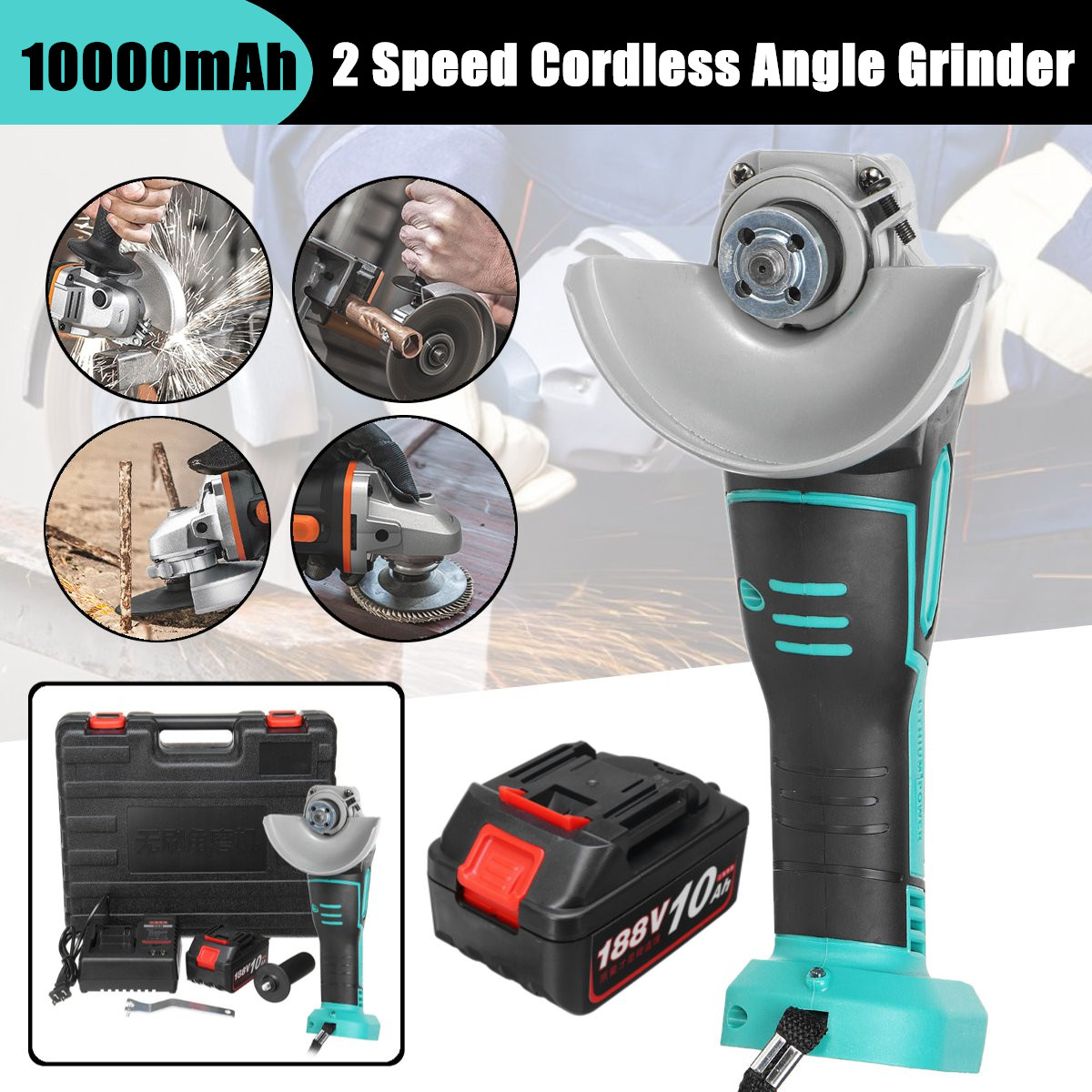 21V Cordless Angle Grinder 10000mAh Electric Angle Grinding Tools Power Grinder 8000RPM