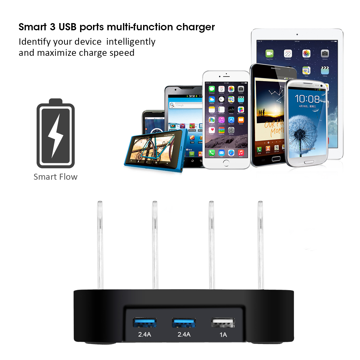 Multifunctional 3 USB-Port Universal Smart Charger Charging Dock for Mobile Phone