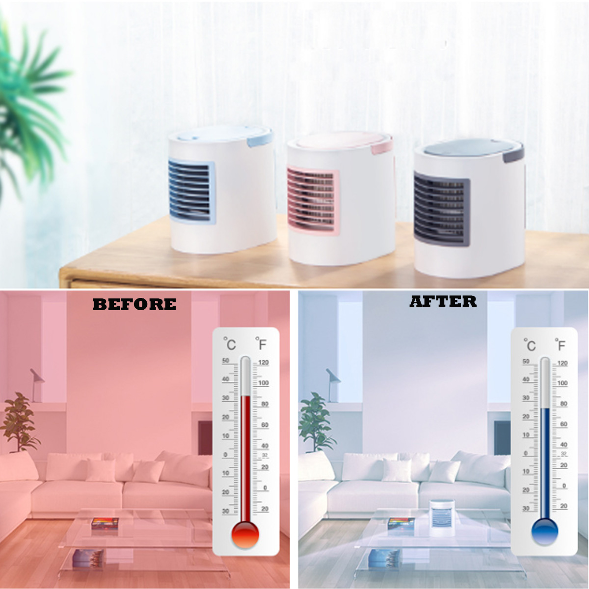 3 Gear 7W 380ml Mini Micro Air Conditioning Fan USB Negative Ion Air Cooler For Office Home Use