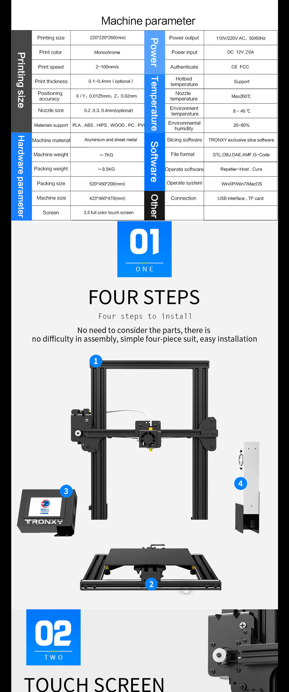 TRONXY® XY-2 Aluminum 3D Printer 220x220x260mm Printing Size With 3.5 Full Color Touch Screen/Fast Printing Speed/Bowden Extruder/Double Fans/Safety D 9