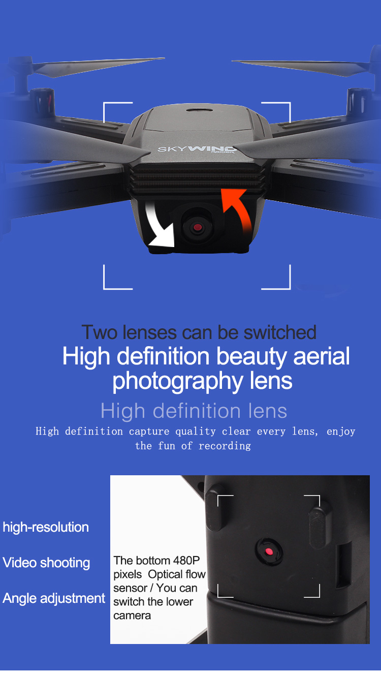 SKYWIND LH-X34F Optical Flow Dual Lens 720P/480P Camera WiFi FPV RC Drone Quadcopter RTF - Photo: 7