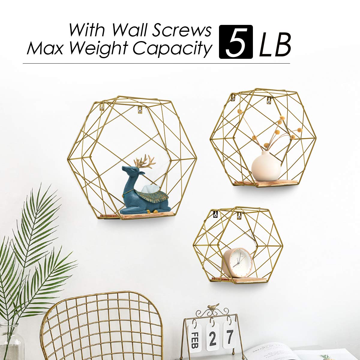 3Pcs/set Hexagonal Wall Mounted Shelves Floating Wall Storage Rack Holder Organizer Display Stand Home Office Decor