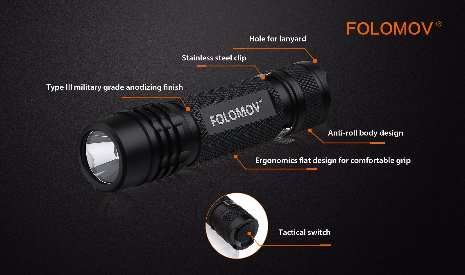 Folomov 18650S 900LM 167m Compact EDC Flashlight Come with 18650 Battery USB Rechargeable Mini LED Torch 9 Modes For Outdoor Camping Hiking Hunting