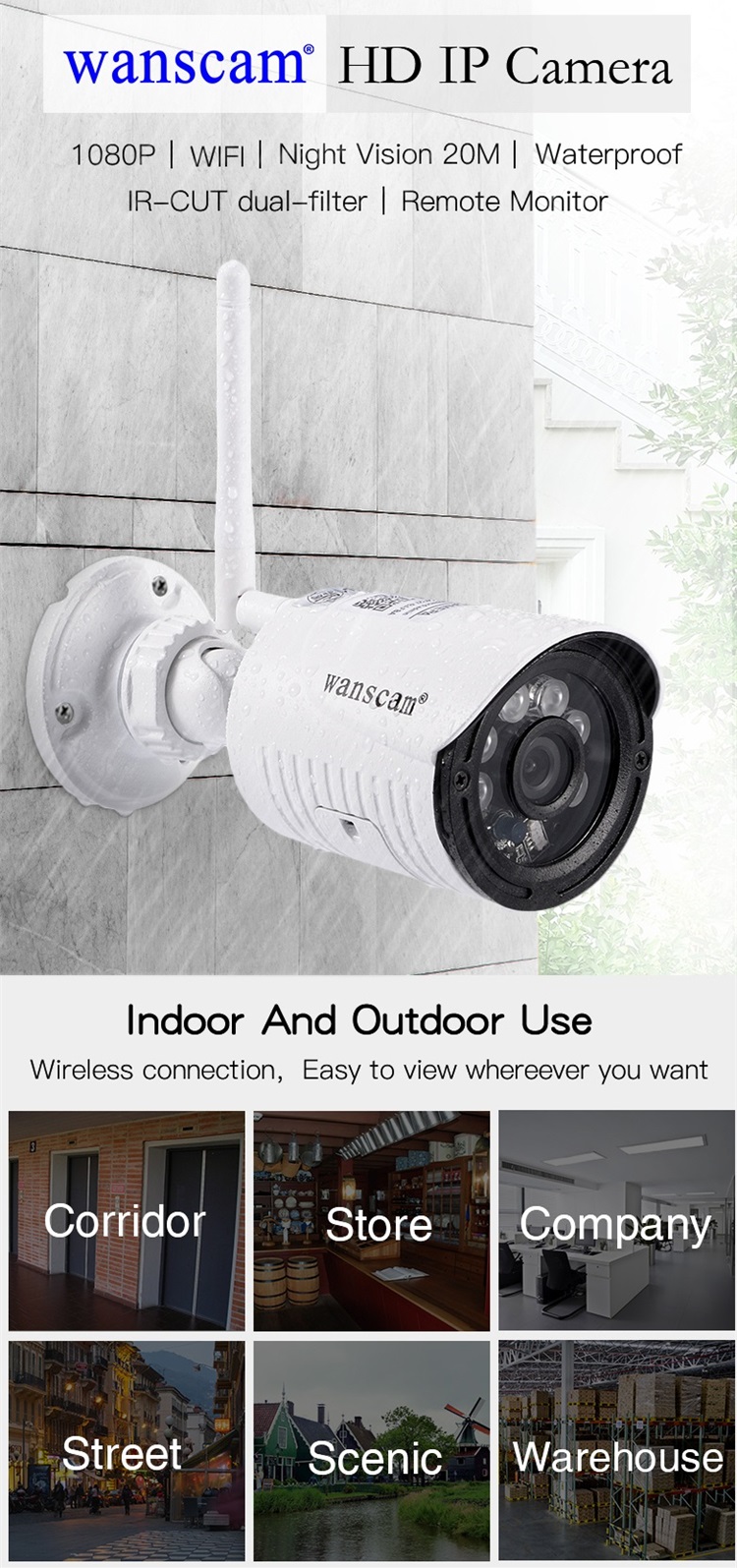 Wanscam HW0022 1080P WiFi IP Camera Wireless CCTV 2MP Outdoor Waterproof Onvif Security Camera Support 128G TF Card 7