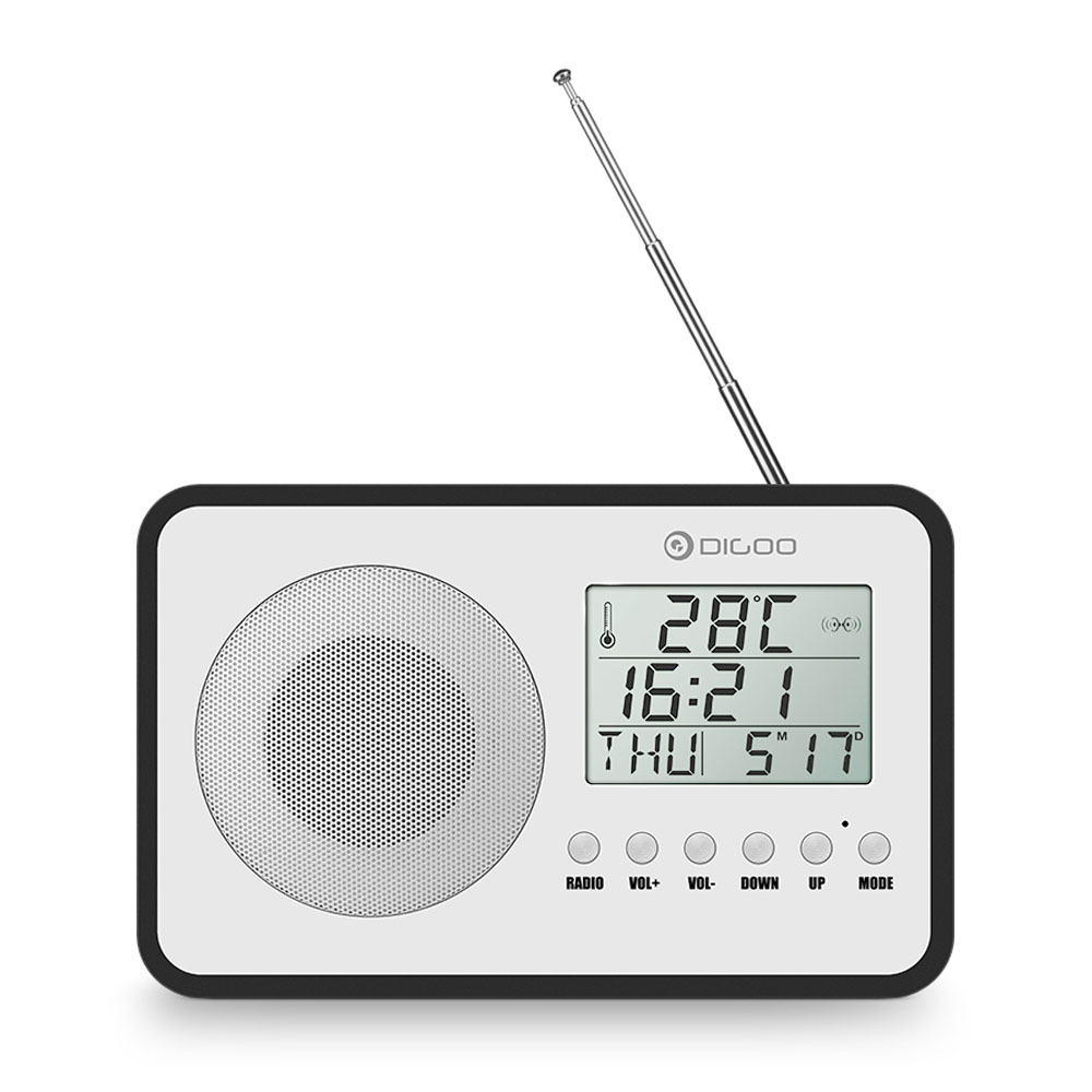 

Digoo DG FR600 SmartSet Wireless Wood Grain Vintage Digital FM Radio Alarm Clock Subwoofer Sound with Temperature Display