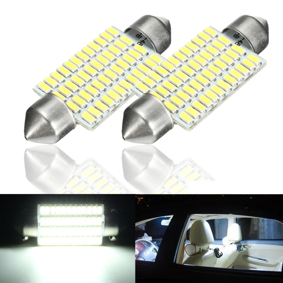 

2pcs 3w 41мм интерьер автомобиля LED festonn readding крыша свет колбы лампы белый