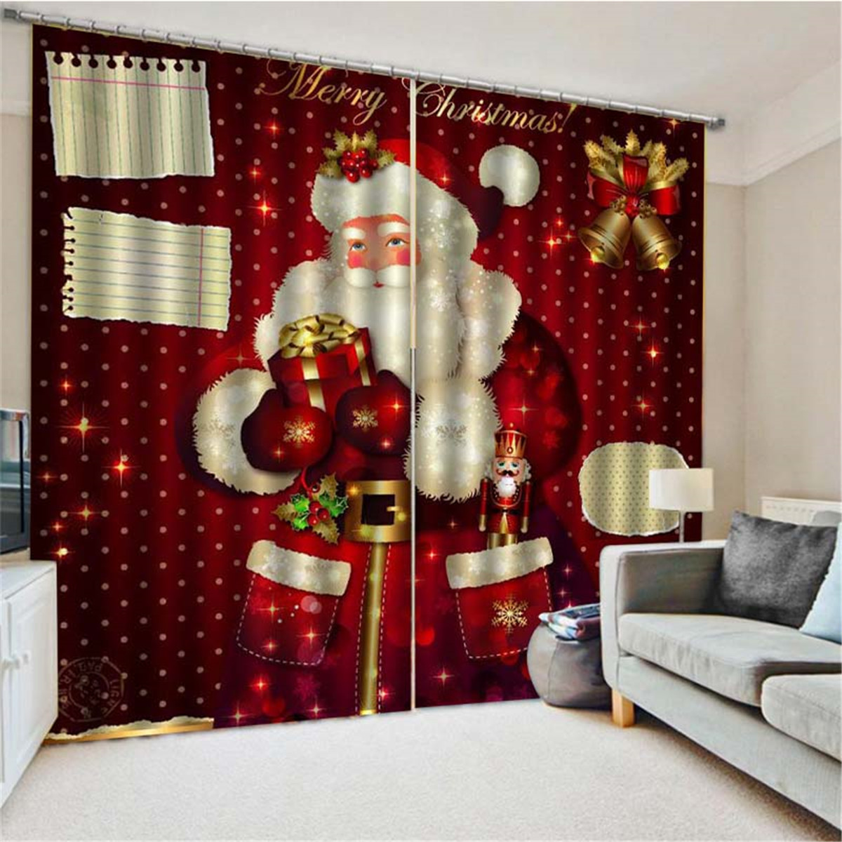 Cheerful Christmas Tree Scene Polyester Fabric Bathroom Shower Curtain 