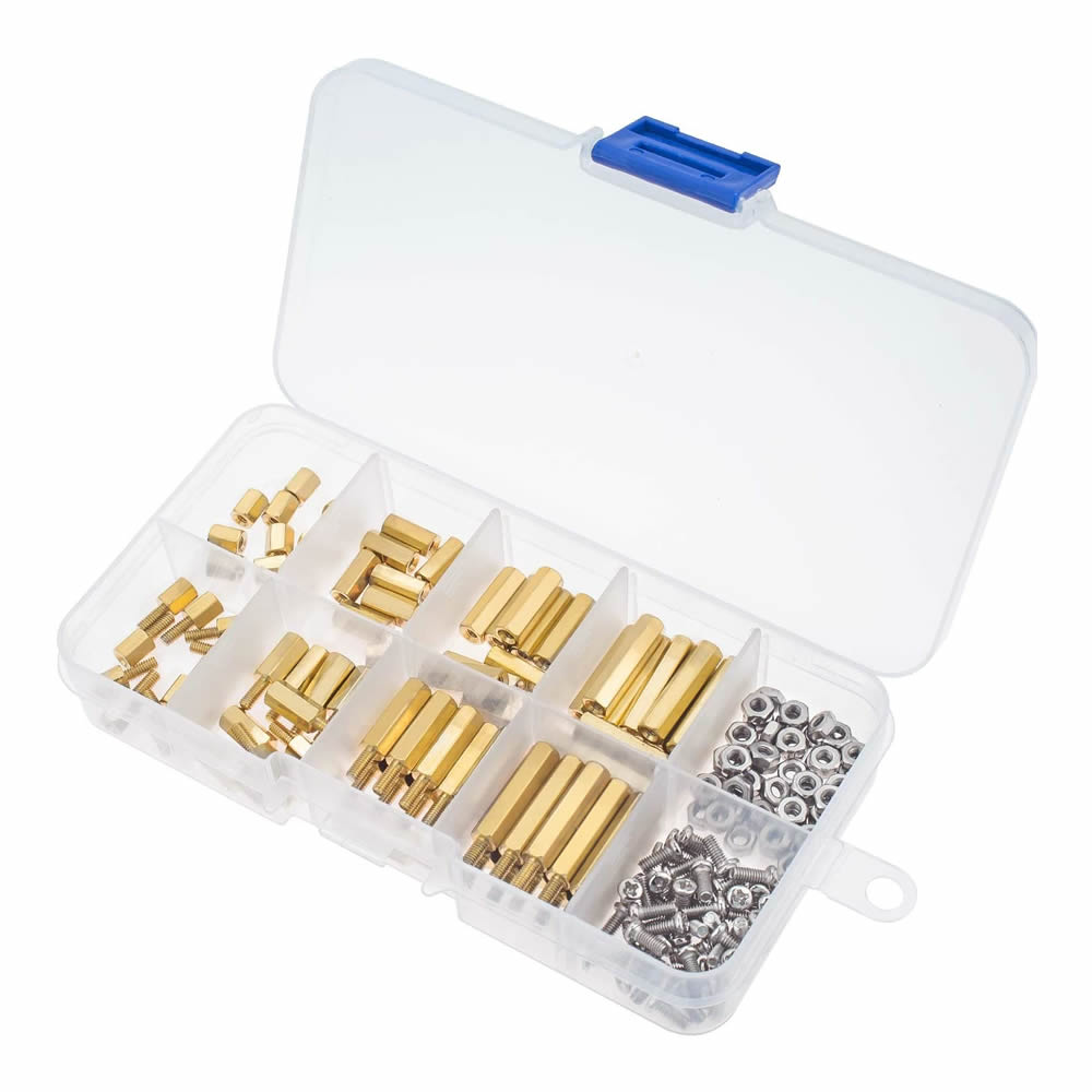 180pcs/set M2.5 Male Female Hex Brass Standoff Spacer with Pan Head Screw Nut and Washer Assortment Kit PCB Board Standoff