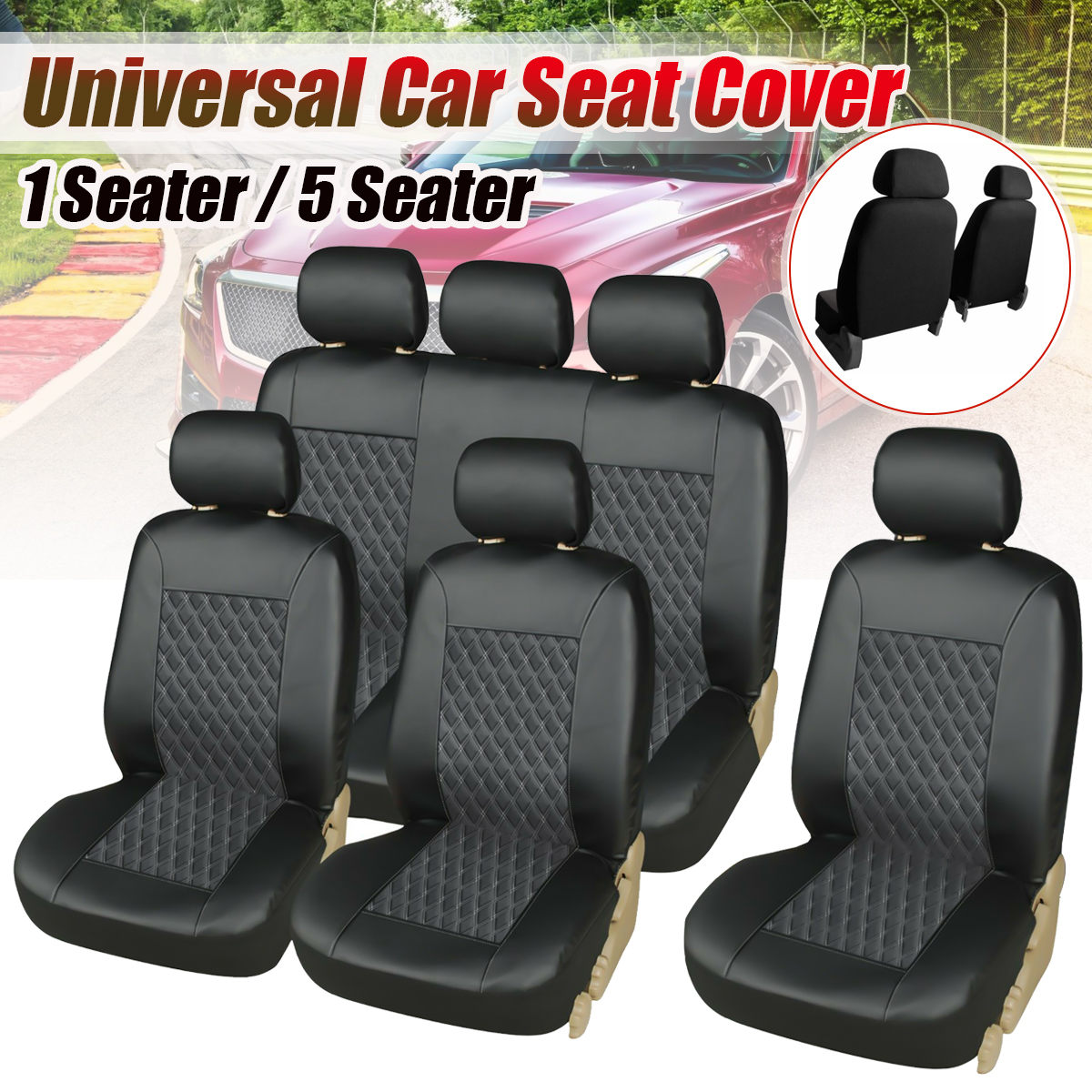 1 Seater / 5 Seater PU Leather Front Rear Universal Car Seat Covers Protector