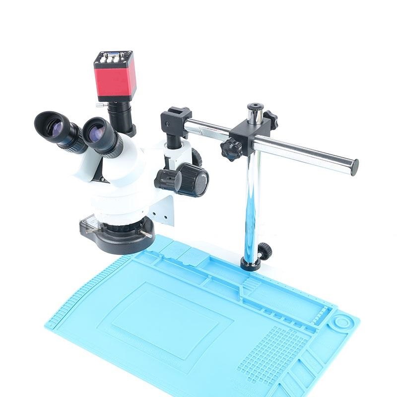 Simul-focal Continuous Zoom 7~45X Trinocular Stereo Microscope+HDMI/VGA Microscope Camera+56 LED Light+Universal Bracket+ Mat 52