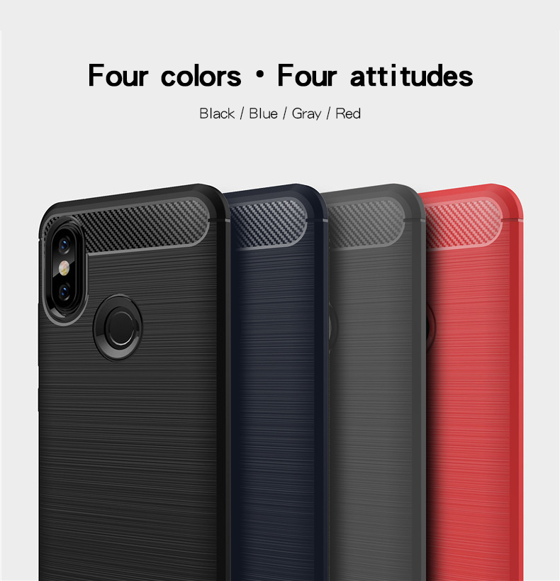 Mofi Carbon Fiber Shockproof Silicone Back Cover Protective Case for Xiaomi Mi Max 3 Non-original