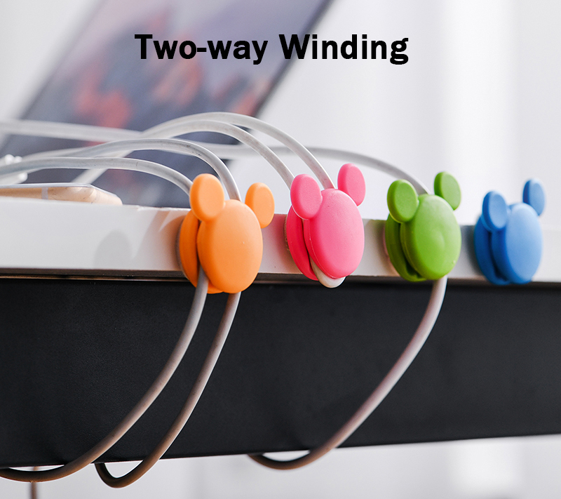 2Pcs Cute Mini Mouse Pattern Multi-function Two-way Winding Desktop Tidy Management Cable Organizer Winder for iPhone X XS Huawei Xiaomi Mi9 S10 S10+ Data Cable and Mouse Headphone Wire Non-original