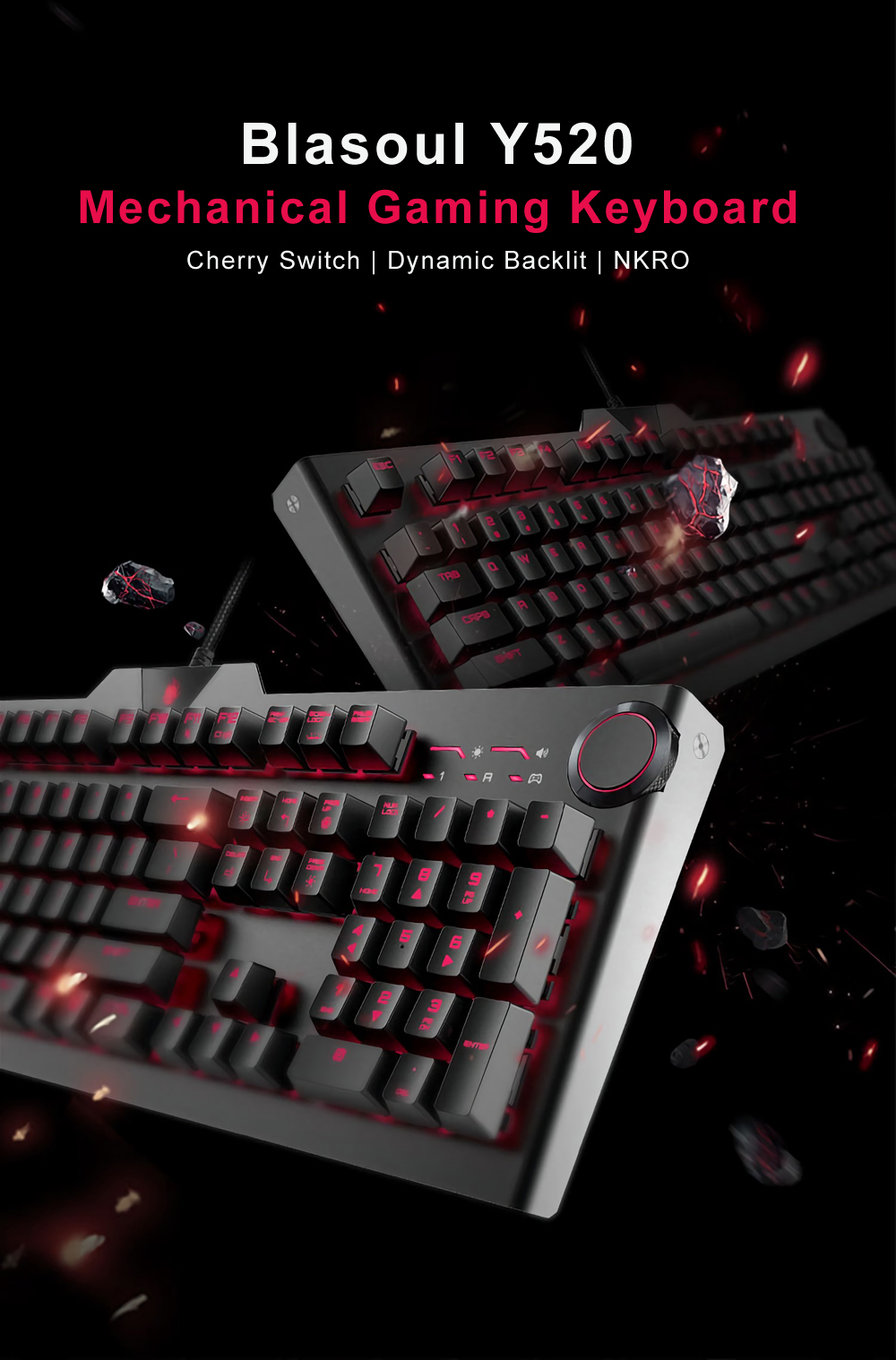 Blasoul Y520 Gaming Mechanical Keyboard 104 Keys 15 RGB Backlight Cherry MX Switch 1000Hz Wired 7