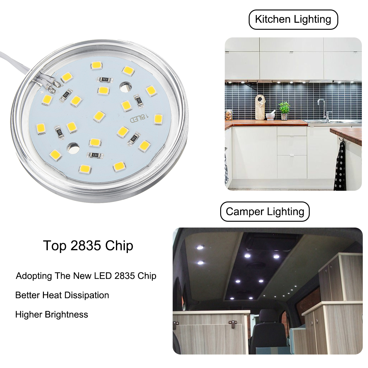 KROAK 12V Interior LED Spot Light For Camper Van Caravan Motorhome T4 T5 Kitchen Cabinets Cupboard
