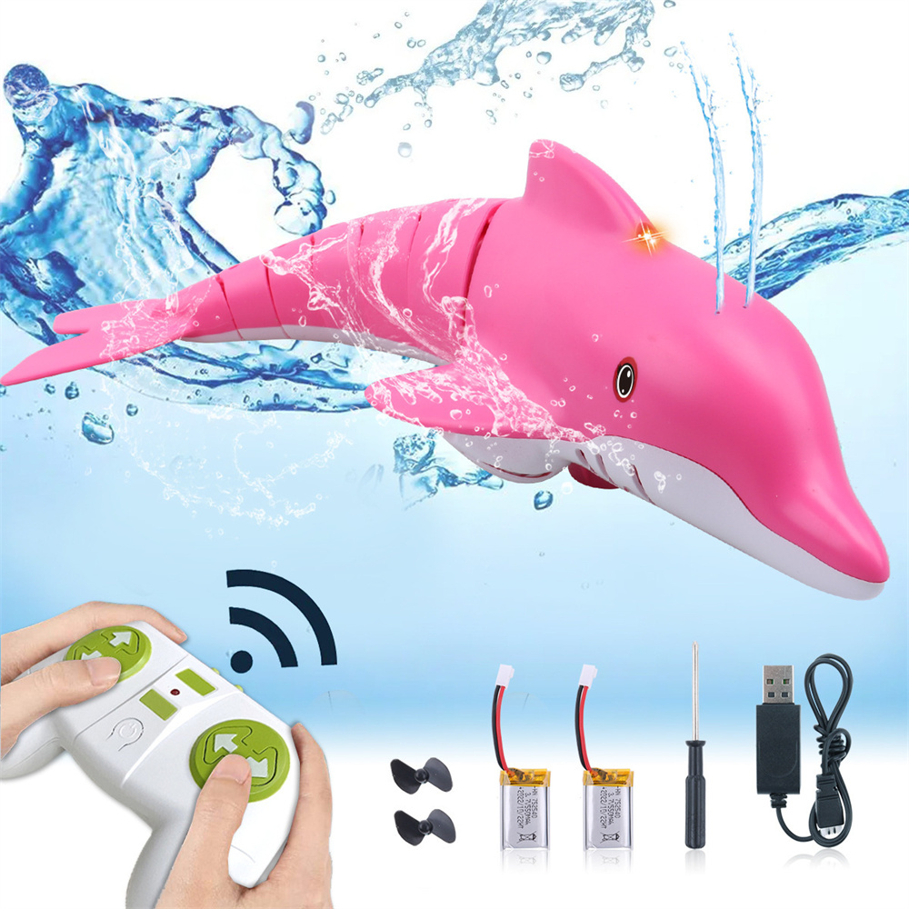 Stunt RC Dolphin 2.4G Whale Spray Water Toys Remote Controlled Boat Ship Submarine Robots Fish Electric Kids Children Gifts Two Battery