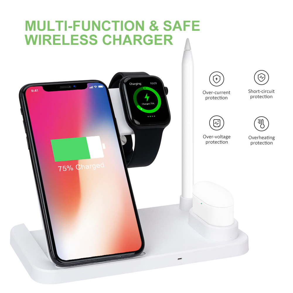 Bakeey 4-in-1 Wireless Charger 5W/7.5W/10W Phone Charging Holder Quick Charge Bracket For iPhone XS 11Pro Apple Watch 1/2/3/4 Apple Watch pen Asus PadFone S