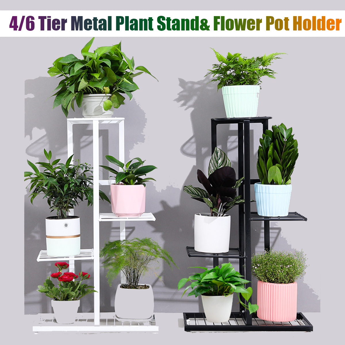 4/6 Layers Plant Flower Stand Metal Flower Pot Shelf Garden Rack Bookshelf Display Rack Holder Home Office Decors