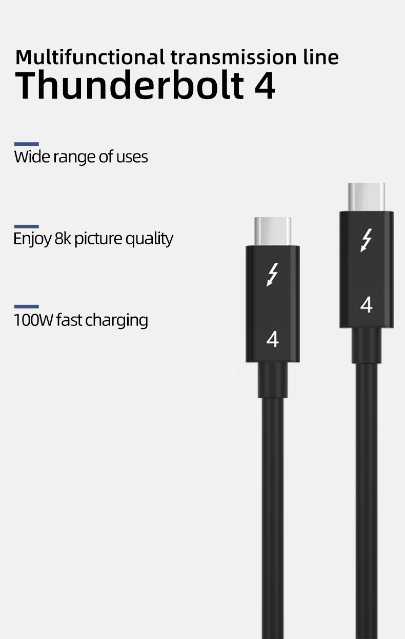 100W PD Type-C 40Gbps 1.5M 0.8M Thunderbolt4 to Thunderbolt4 Fast Charging Cable for Laptop Computer