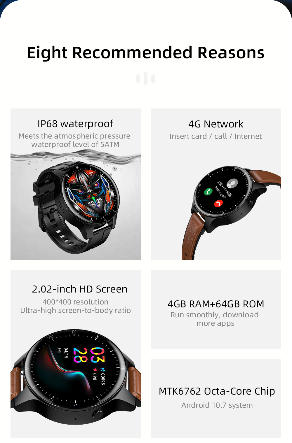 LOKMAT APPLLP Pro MTK6762 4GB 64GB Android 10.7 SIM Card WiFi Dual Cameras GPS 2.02 inch 400*400px Screen IP68 Waterproof Octa Core 4G Smart Watch Phone