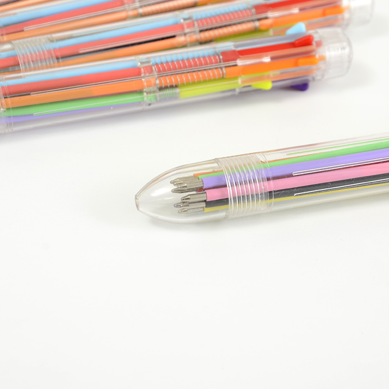 1 x Multicolor Ballpoint Pen Multifunction 8 In 1 Colorful Pressed Ballpoint Pen 0.5mm School Supply