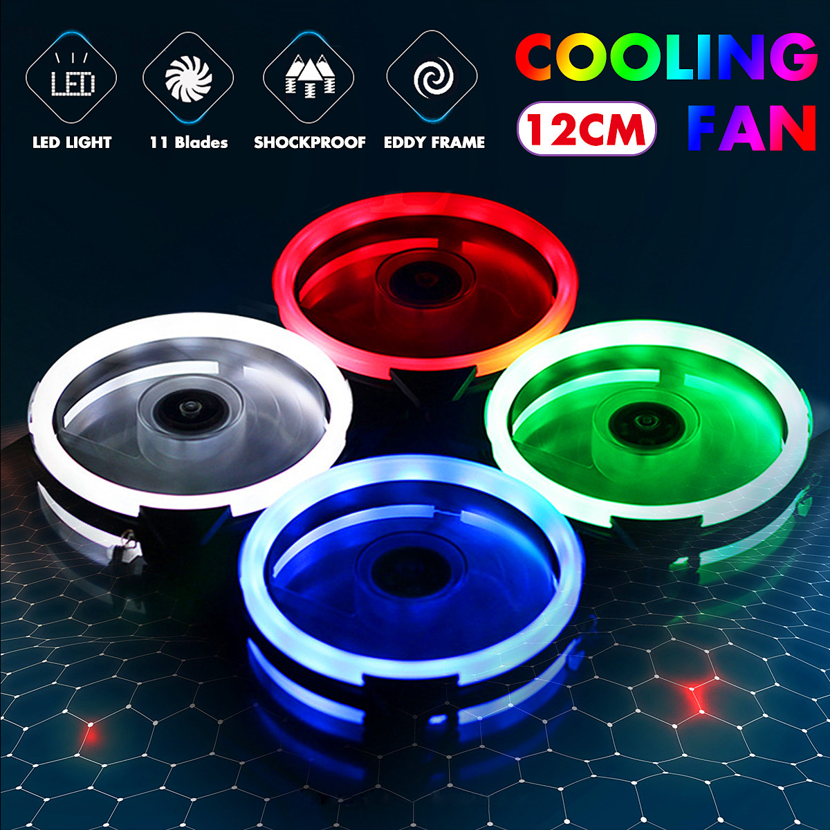 B02207 120mm 12V RGB LED Light Low Noise CPU Cooler Cooling Fan 7
