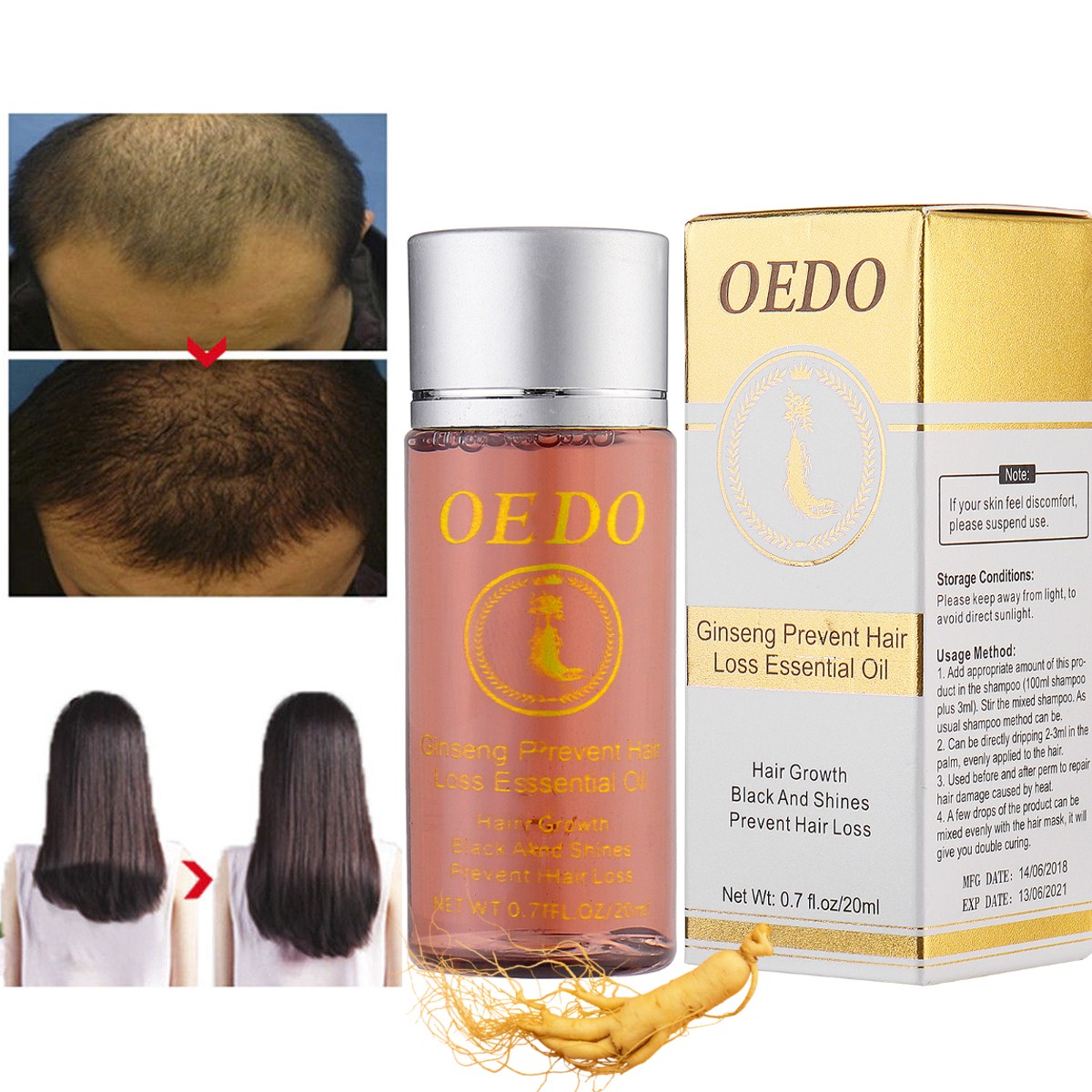 Ginseng Hair Care Regrowth Essence Oil Fast Hair Repair Growth Serum 20ml