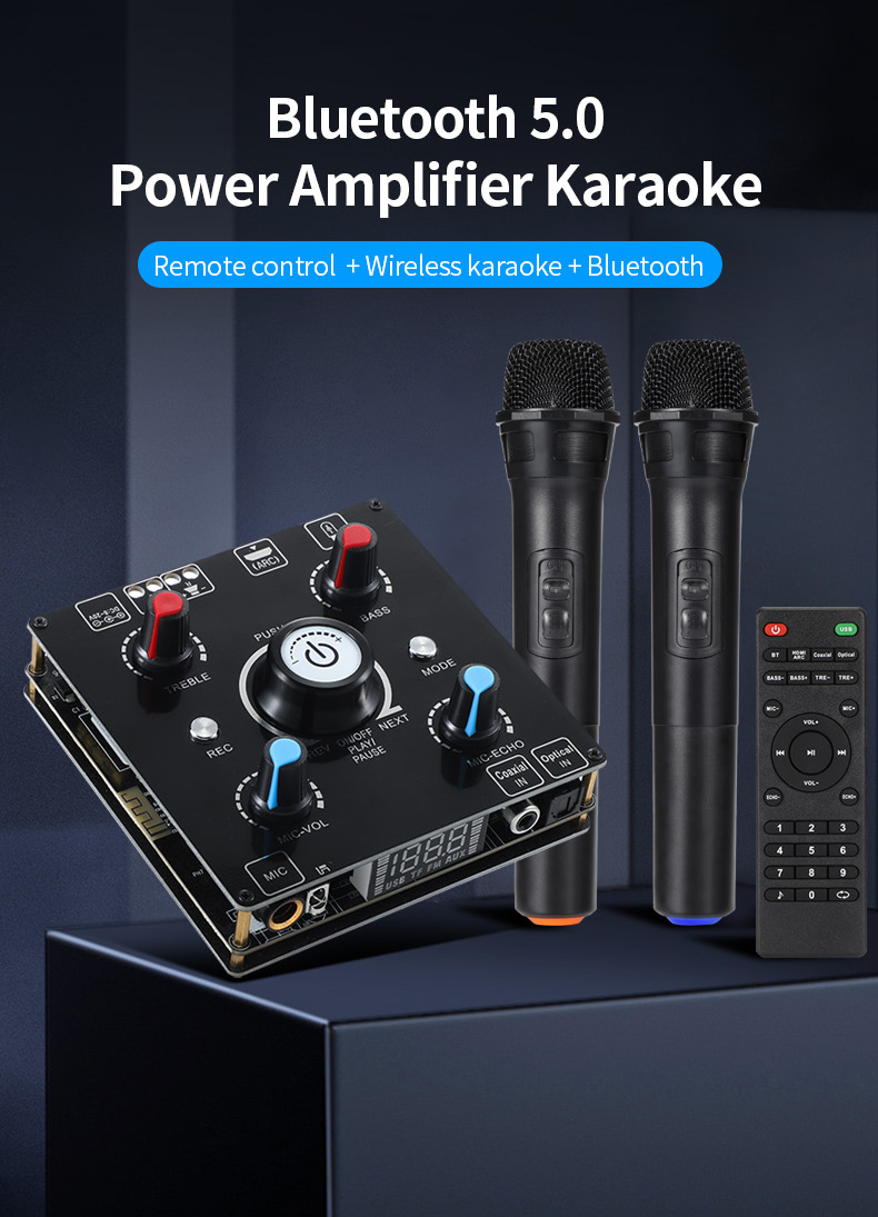 100W Power Amplifier bluetooth Amplifier HIFI Lossless Audio HDMI ARC OPT Wireless Karaoke Amplifier with Microphones for TV Phone Speaker