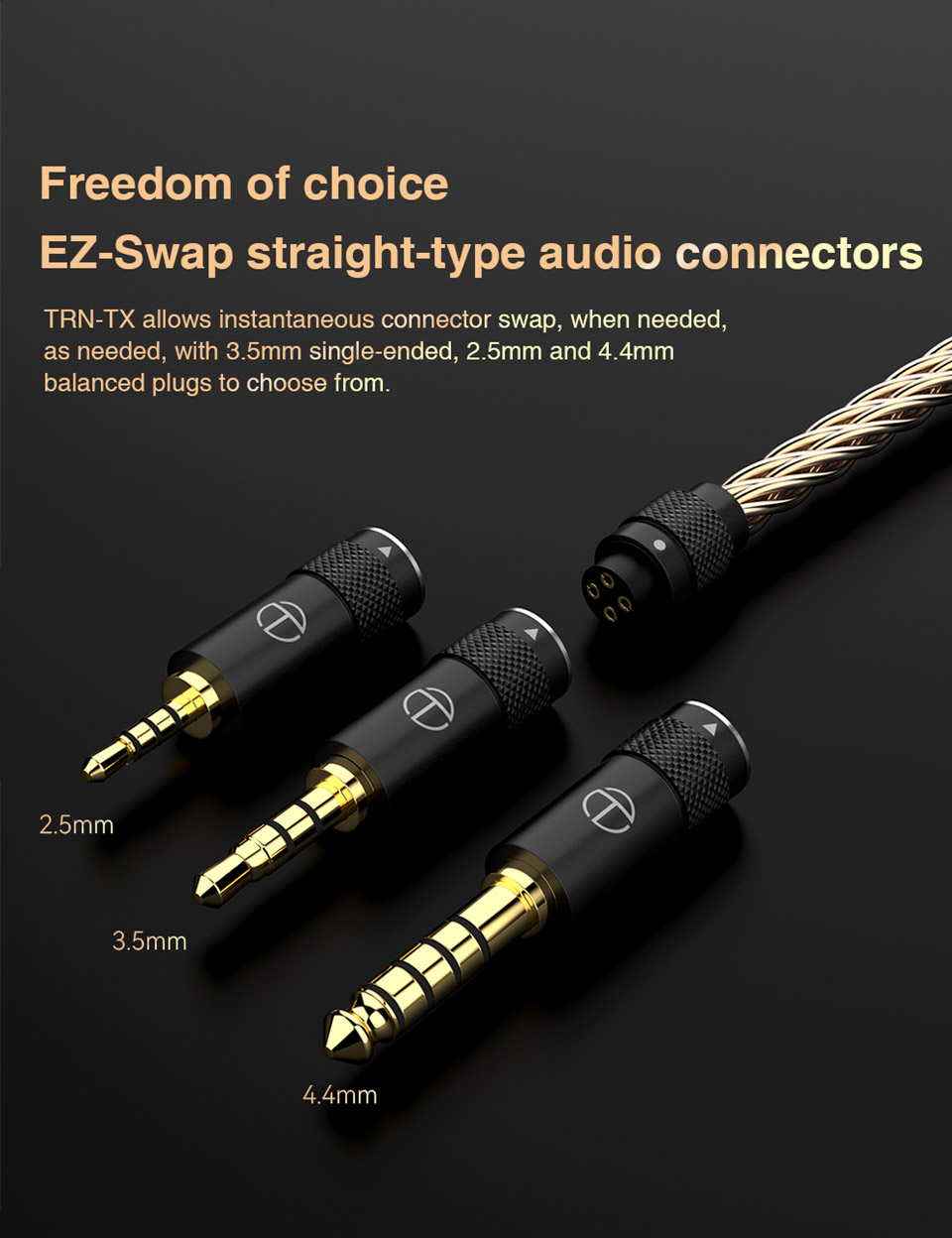 TRN T2 Pro Earphone Cable 8 Strand Silver Plated Upgrade Cable 2.5/3.5/4.4mm Headset Wire Earphones Replacement