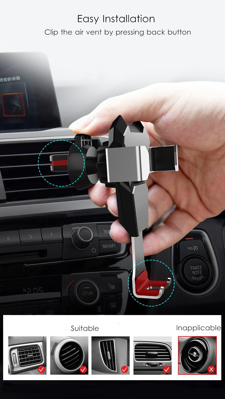 Universal Gravity Linkage Auto Lock Metal Car Mount Air Vent Phone Holder Stand for Mobile Phone