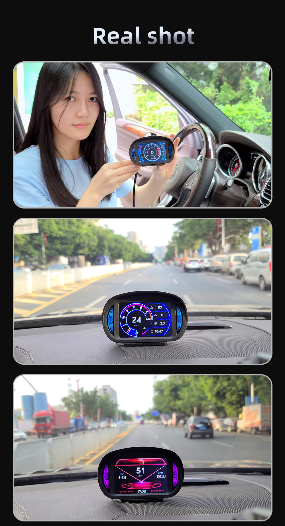 P2 HUD OBD2 Display Head Up Display Car with Slope Meter GPS Speedometer RPM Gauge On-board Computer