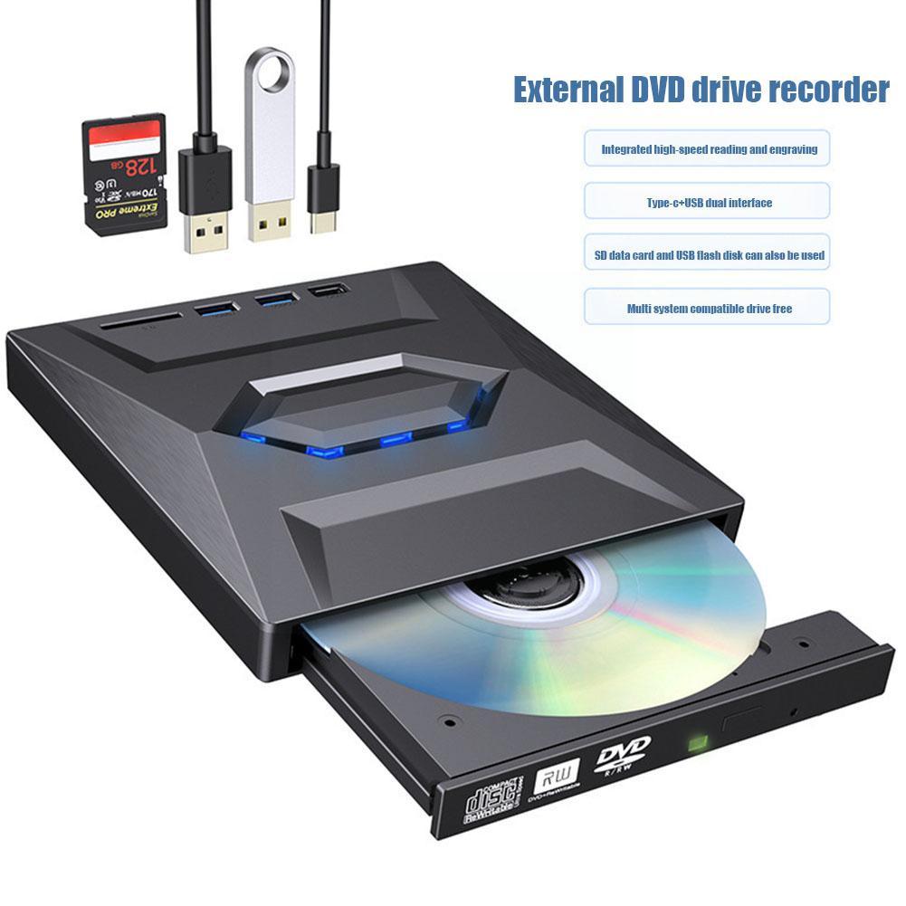 External CD/DVD Drive USB 3.0 Type-C 3 in 1 DVD Drive PlayerOptical Drive With SD/TF & USB3.0 Slots Optical Drives For PC L L9J0