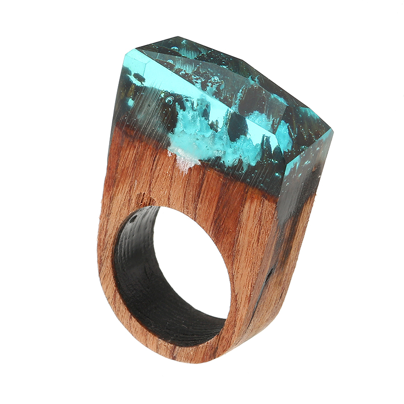 

Creative Secret Forest Handmade Blue Snowscape Charm Wood Ring Unisex Jewelry Unique Gift