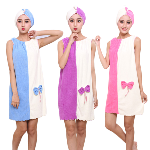 

Honana BX-969 Flannel Soft Absorbent Skirts Salon Bathrobe Women SPA Bath Towel With Hair Dry Cap