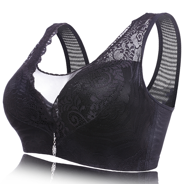

Nylon Sexy Lace Wireless 4 Hook Back Closure Fixed Wide Straps Gather Breathable Bra