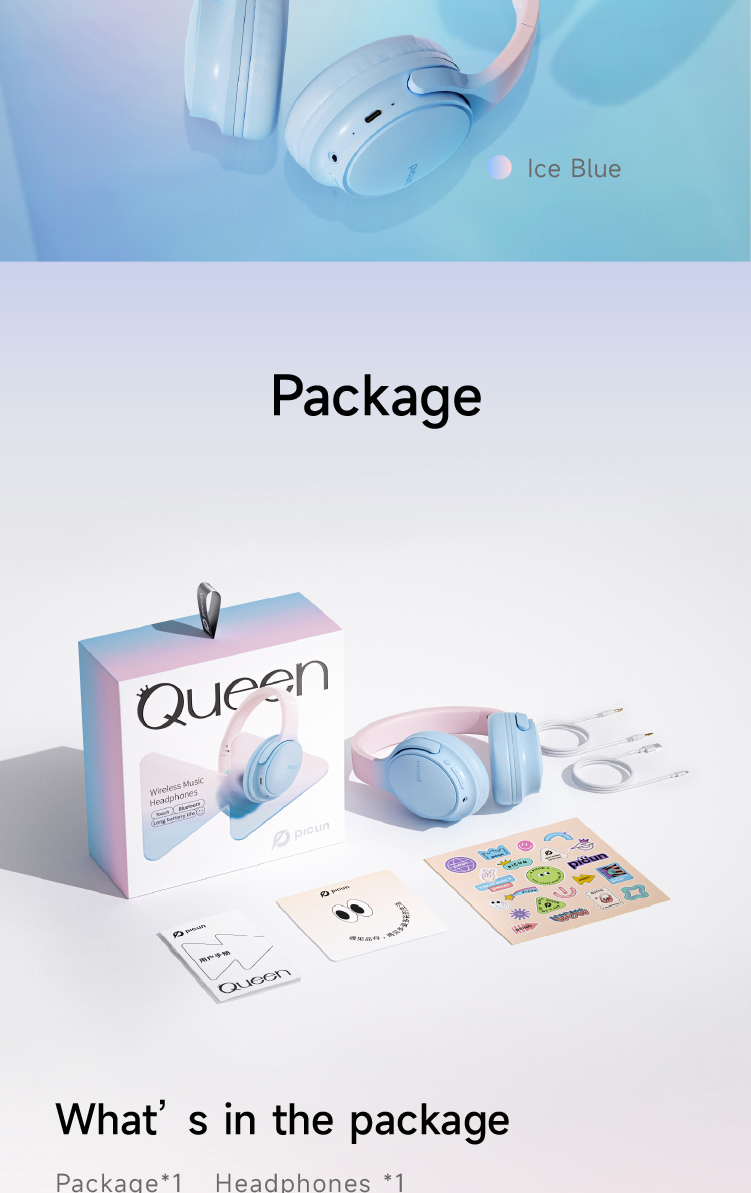Picun Queen Headset bluetooth V5.3 Headphone 40h Long Battery Life Low Latency Smart Touch HD Calls Over-ear Headset Gifts