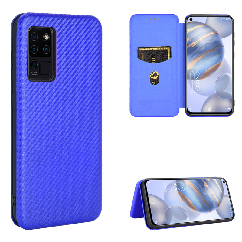 Bakeey for Oukitel C21 Case Carbon Fiber Pattern Flip with Card Slot Stand PU Leather Shockproof Full Body Protective Case