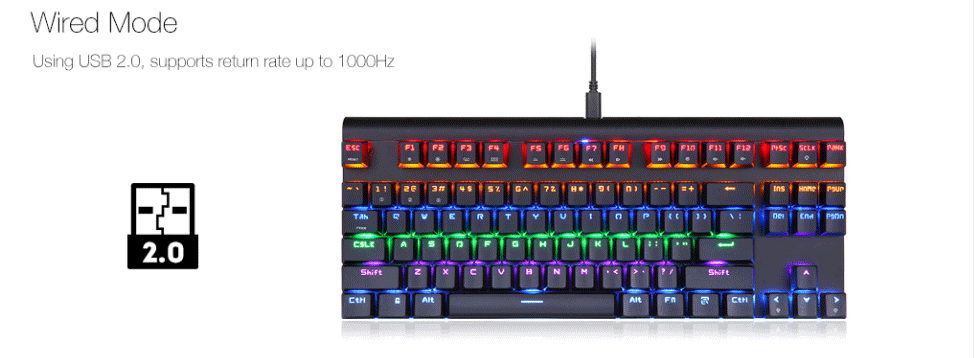 Motospeed K83 87 Key Bluetooth 3.0 Wired Outemu Switch Mechanical Gaming Keyboard