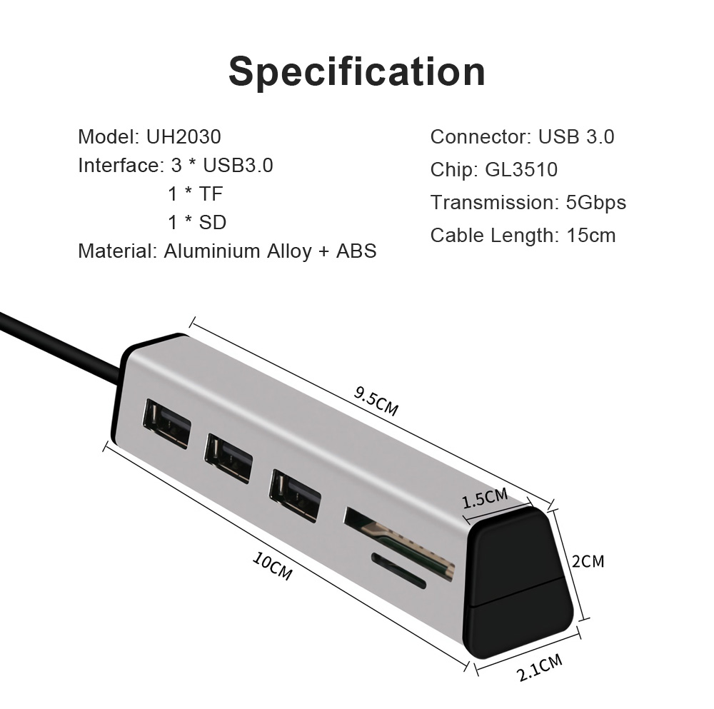 Aluminum Alloy USB 3.0 to 3-Port USB 3.0 Hub TF SD Card Reader with Hidden Phone Support 11