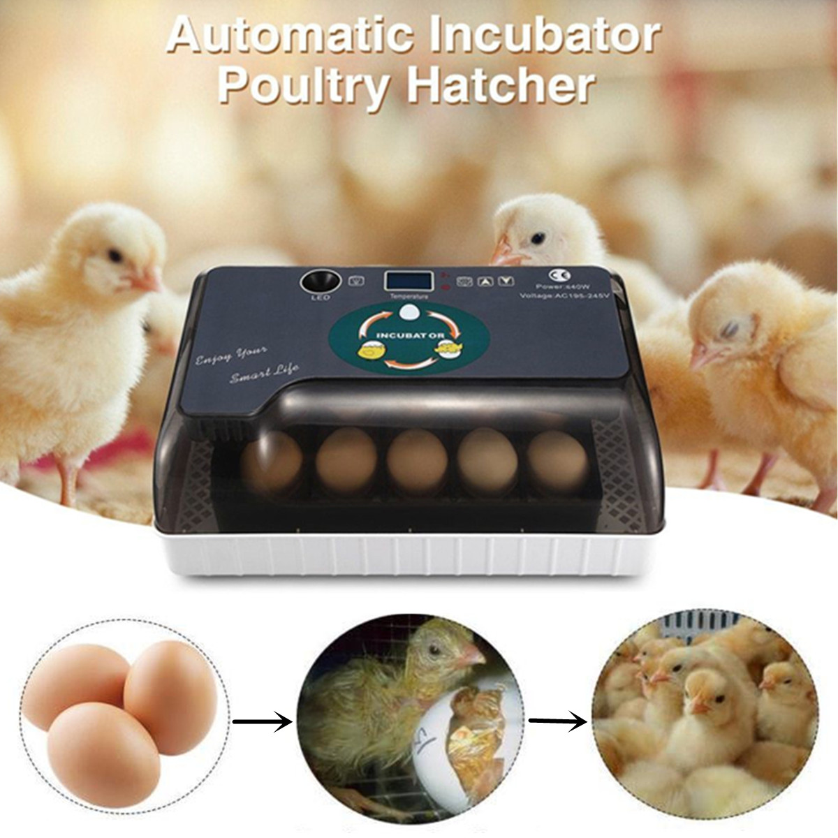 110/220V Intelligent Egg Incubator Digital Fully Automatic Hatching Incubator 12 Position 