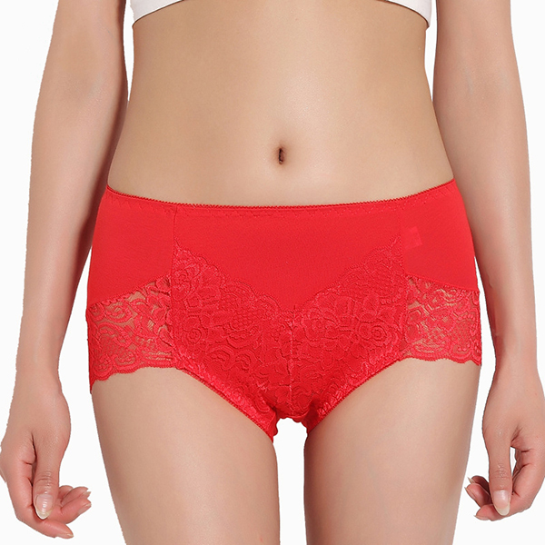 

Women Sexy Lace-trim Embroidery Panties Mid Waist Breathable Underwear
