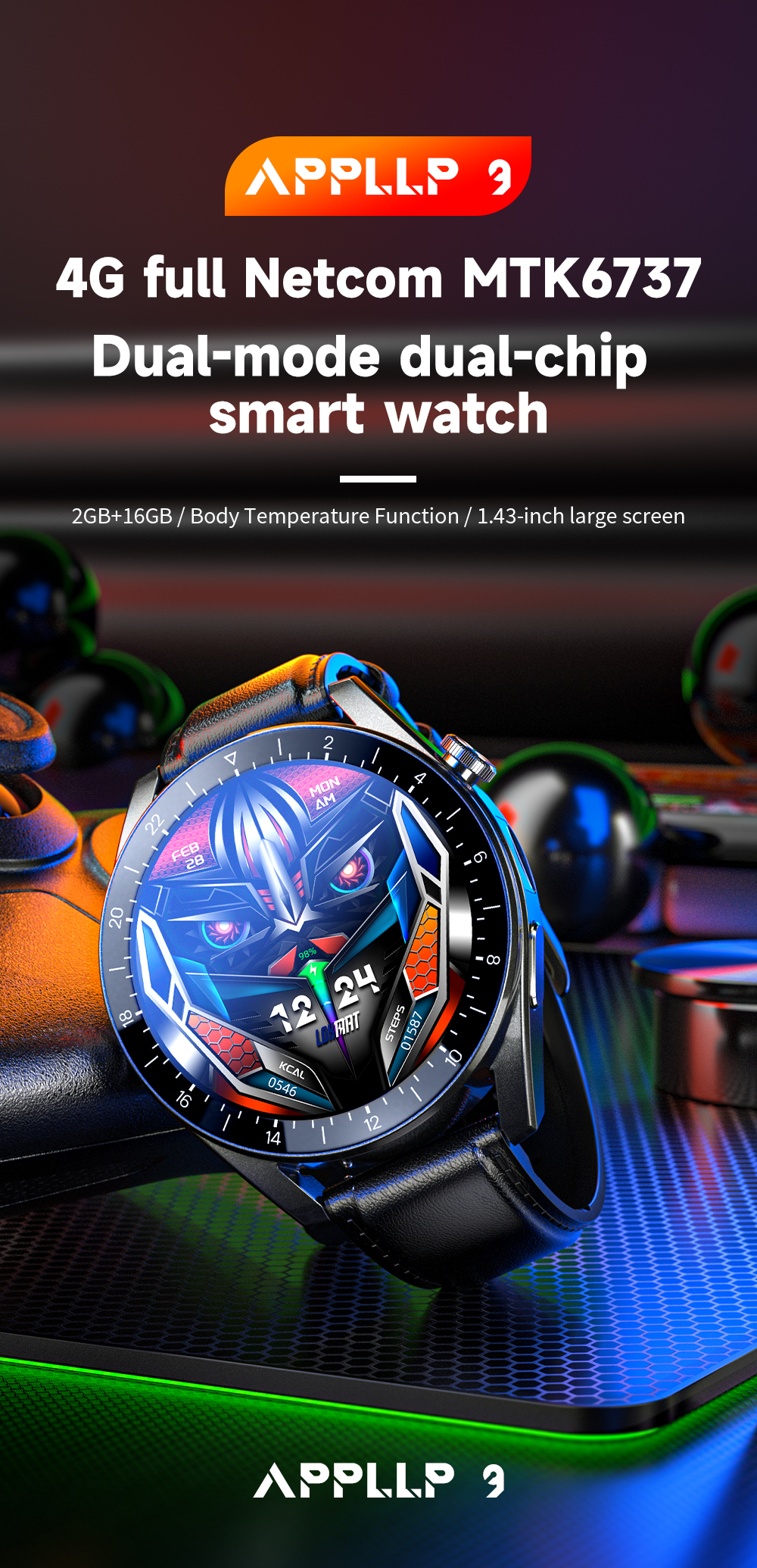LOKMAT APPLLP 9 SIM Card WiFi Camera GPS MTK6737 2GB 16GB Android 10 1.43 inch 400*400px Screen Dual Mode Dual Chip Quad Core 4G Smart Watch Phone