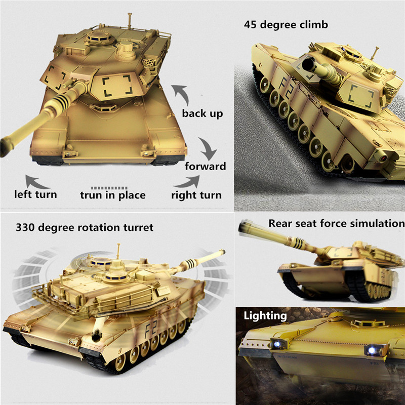 ToogLi 1/24 27MHZ 40CM US M1A2 RC Car Tank With Light Sound Military Vehicle Model Toys - Photo: 12