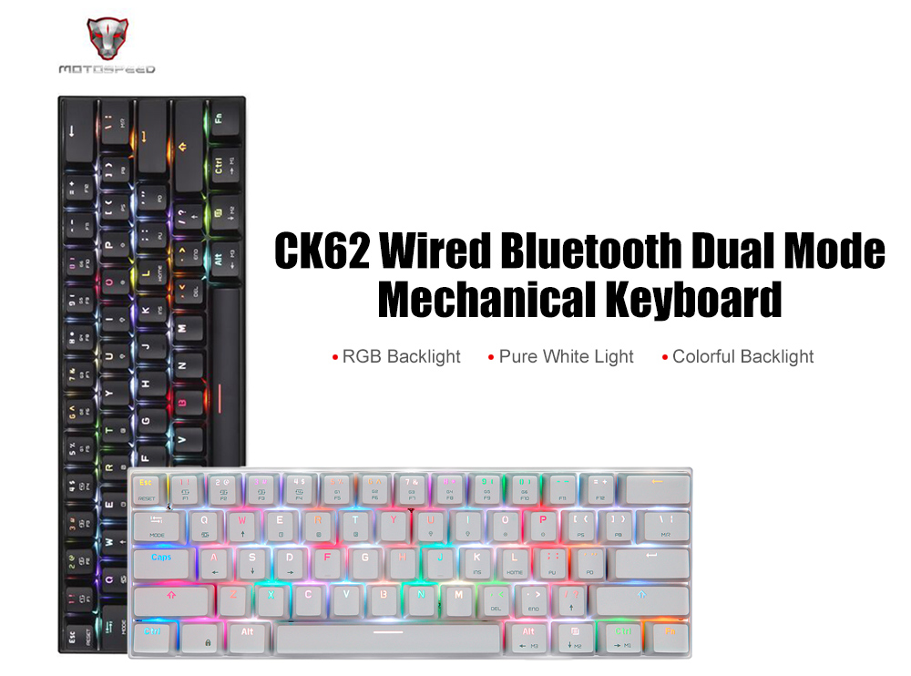 Motospeed CK62 Bluetooth Wireless USB Dual-Mode OUTEMU Mechanical Keyboard 61 Keys RGB LED Backlit 45