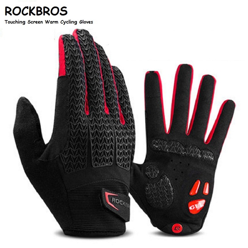 RockBros Cycling Long Full Finger Winter Warm Touch Screen Gloves-Cobweb Gray 